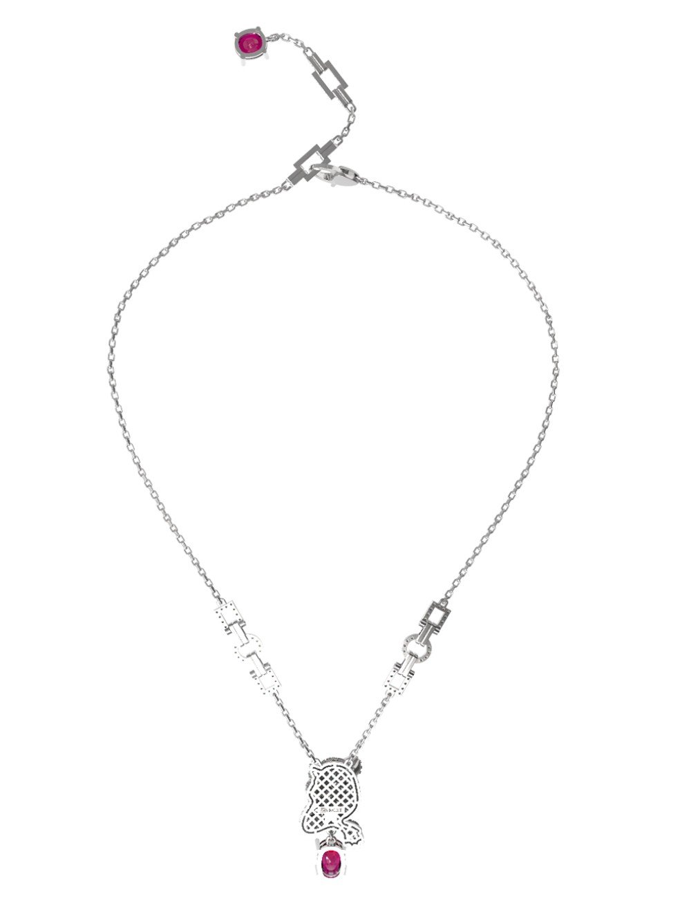 Колье из белого золота c бриллиантами, рубином и изумрудом