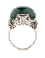 Кольцо из белого золота c эмалью, фианитом и сапфиром