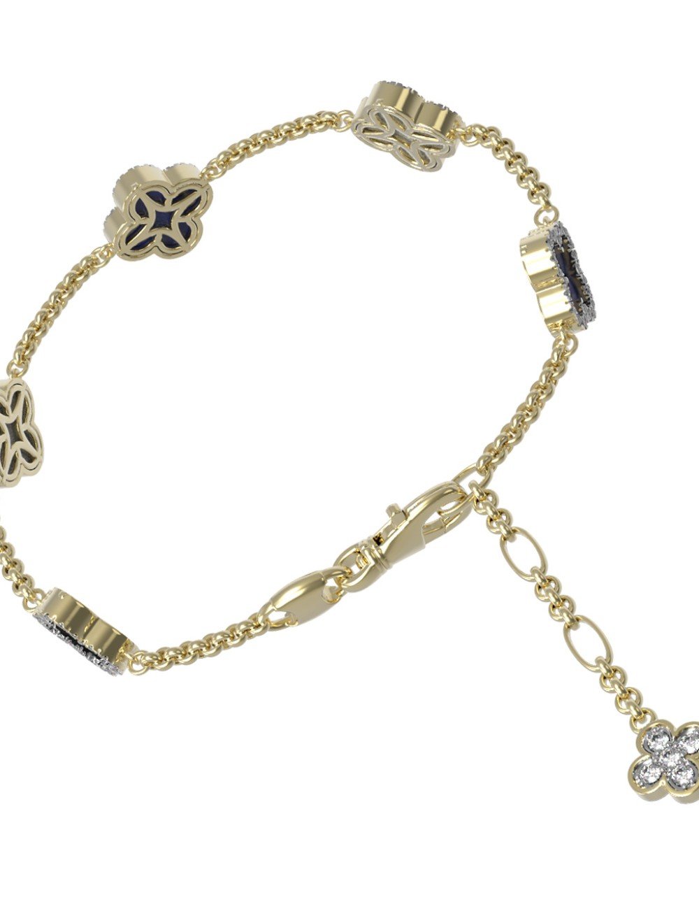 Браслет из лимонного золота c бриллиантами, лазуритом и перламутром