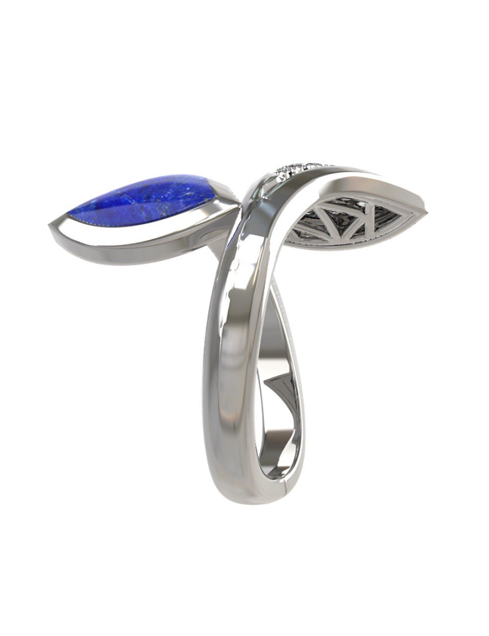 Кольцо из белого золота c бриллиантами и лазуритом