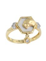 Кольцо из лимонного золота c бриллиантами и перламутром