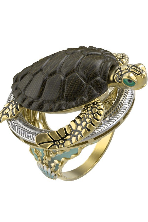 Кольцо из лимонного золота c эмалью и железным деревом