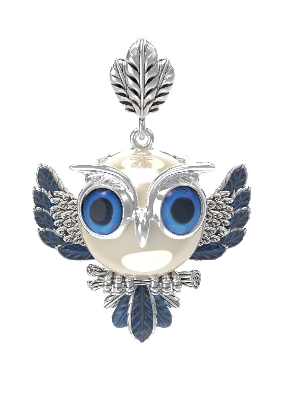 Подвеска из белого золота c эмалью и жемчугом