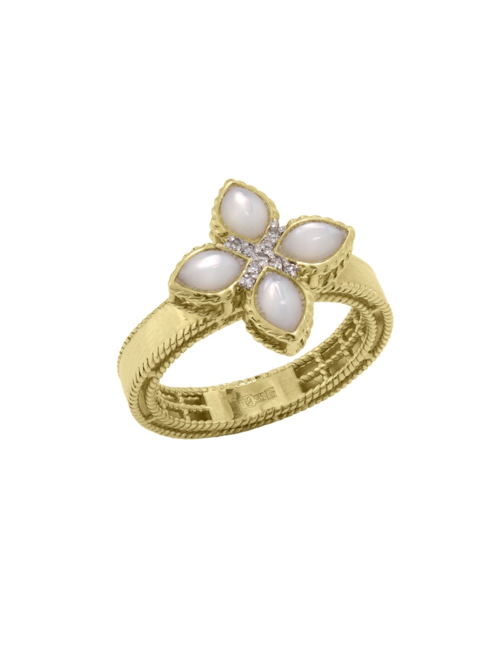 Кольцо из лимонного золота c бриллиантами и перламутром