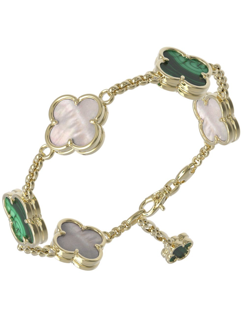 Браслет из лимонного золота c малахитом и перламутром