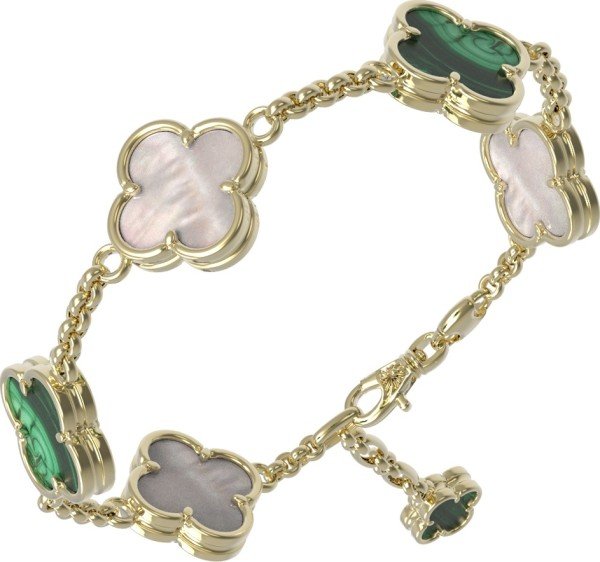 Браслет из лимонного золота c малахитом и перламутром