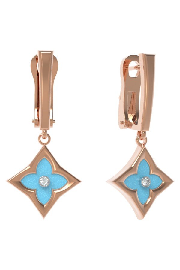 Серьги из золота c бриллиантами и бирюзой