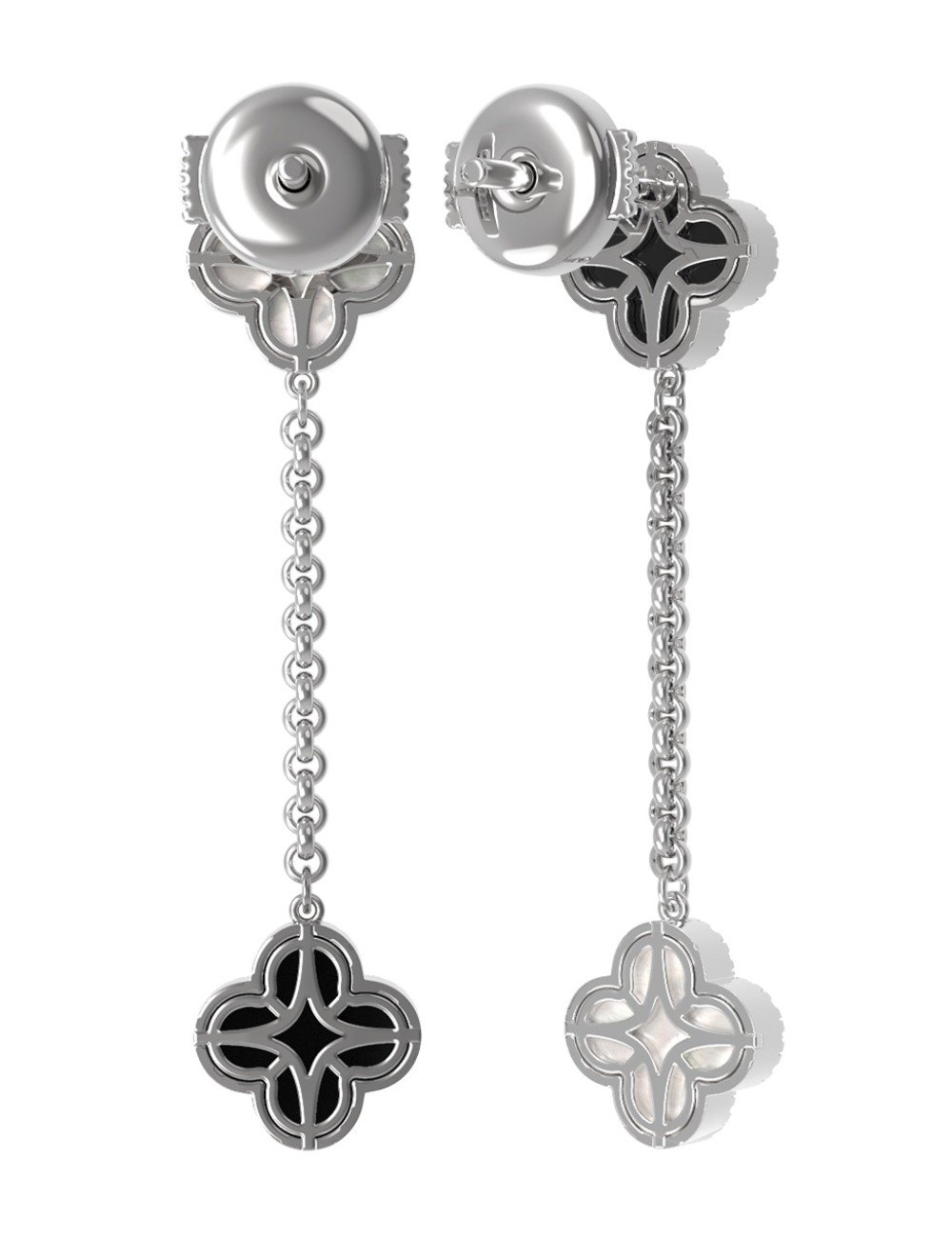 Серьги из белого золота c бриллиантами, ониксом и перламутром