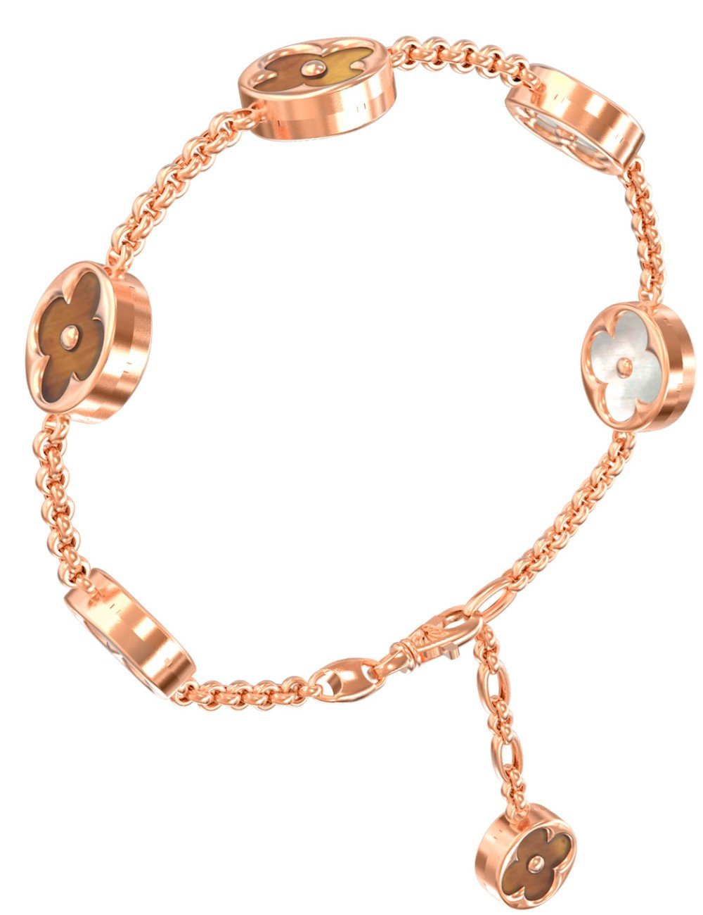 Браслет из золота c тигровым глазом и перламутром