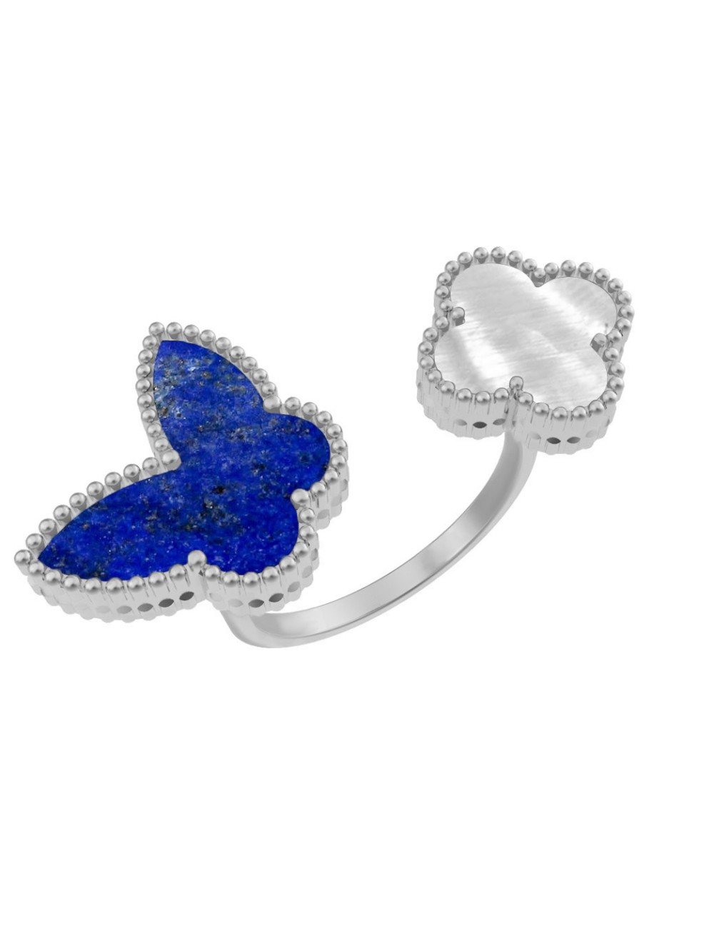 Кольцо из белого золота c лазуритом и перламутром