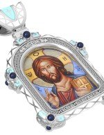 Образок из белого золота c эмалью и иконописью