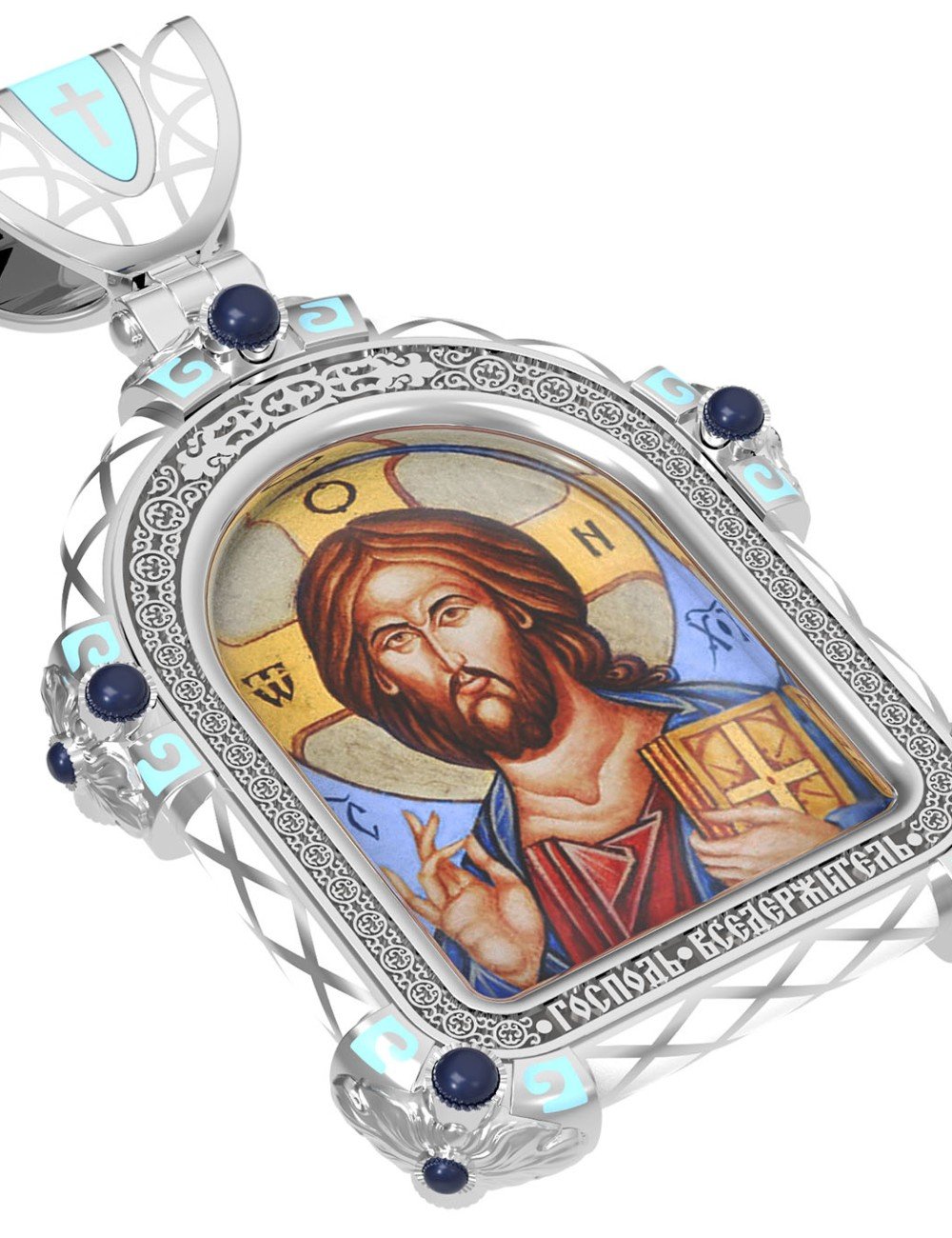 Образок из белого золота c эмалью и иконописью