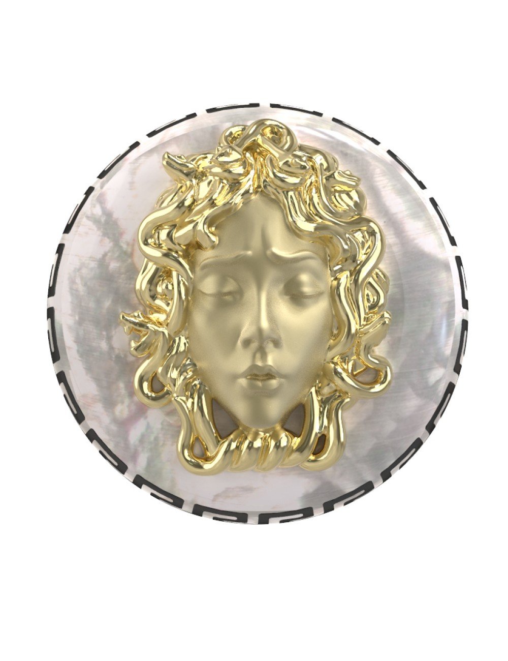 Кольцо из лимонного золота c эмалью и перламутром