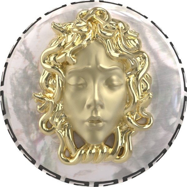 Кольцо из лимонного золота c эмалью и перламутром