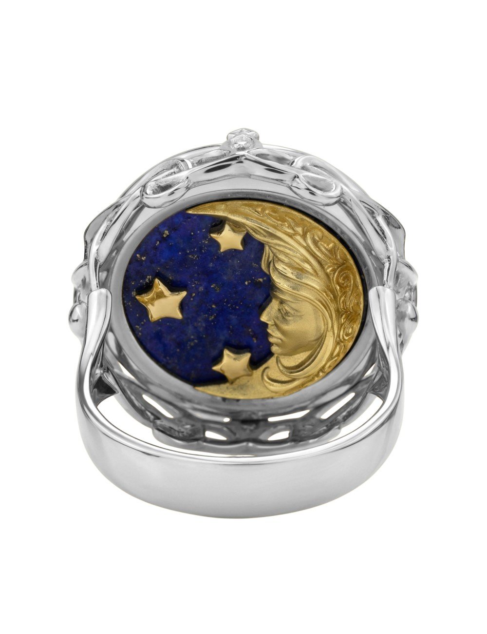 Кольцо из белого золота c бирюзой и лазуритом