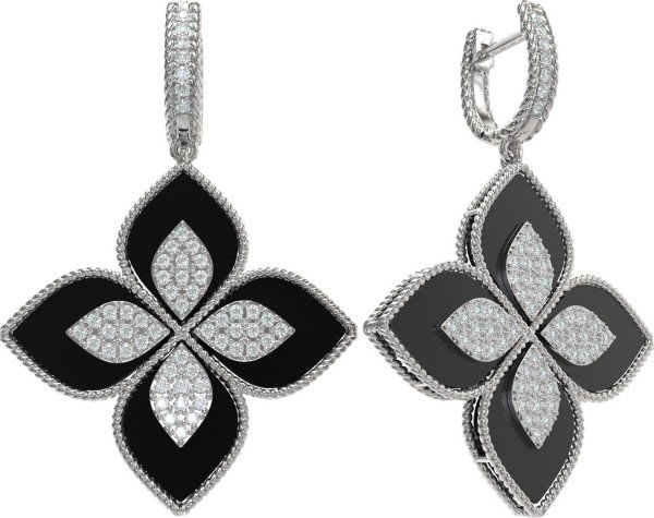 Серьги из белого золота c бриллиантами и ониксом