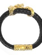 Браслет из лимонного золота c бриллиантами и кожаным шнурком