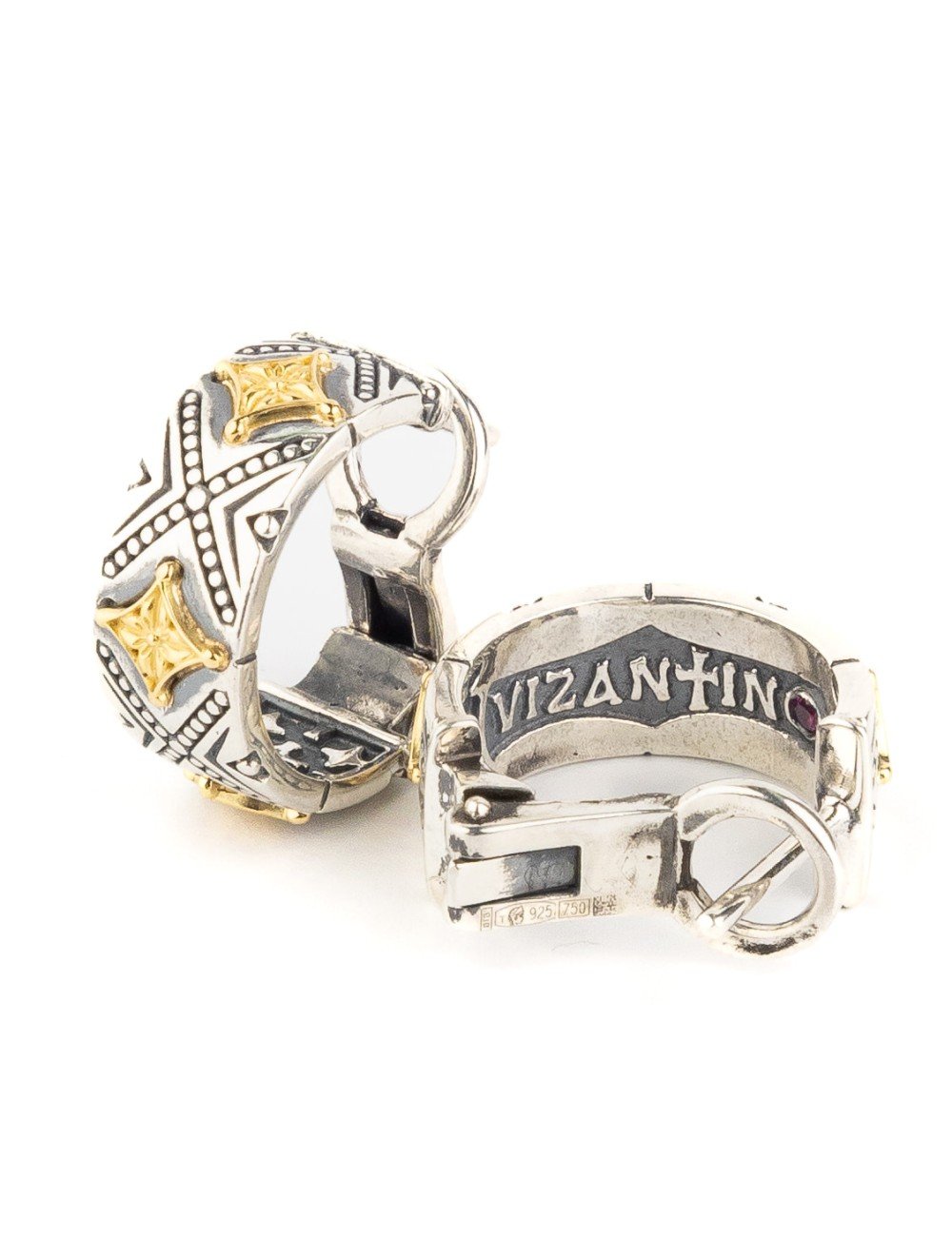 Серьги из серебра и золота c рубином