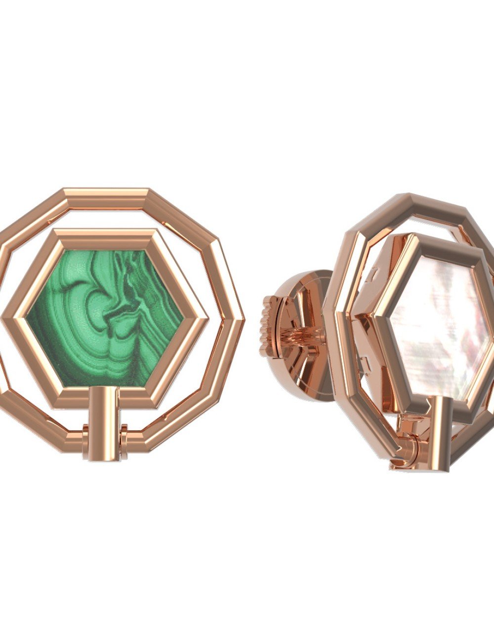 Серьги из золота c малахитом и перламутром