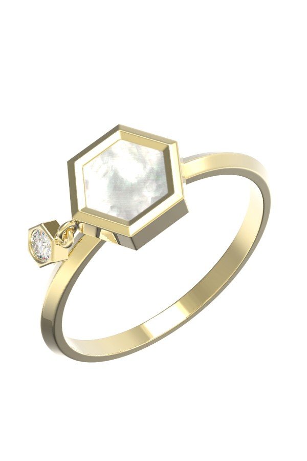 Кольцо из лимонного золота c бриллиантами и перламутром