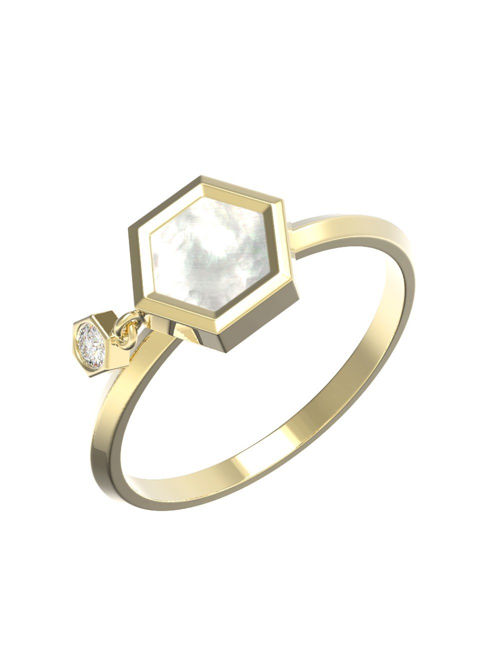 Кольцо из лимонного золота c бриллиантами и перламутром