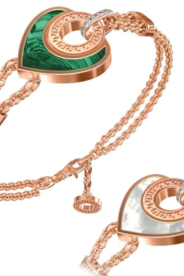 Браслет из золота c фианитом, малахитом и перламутром