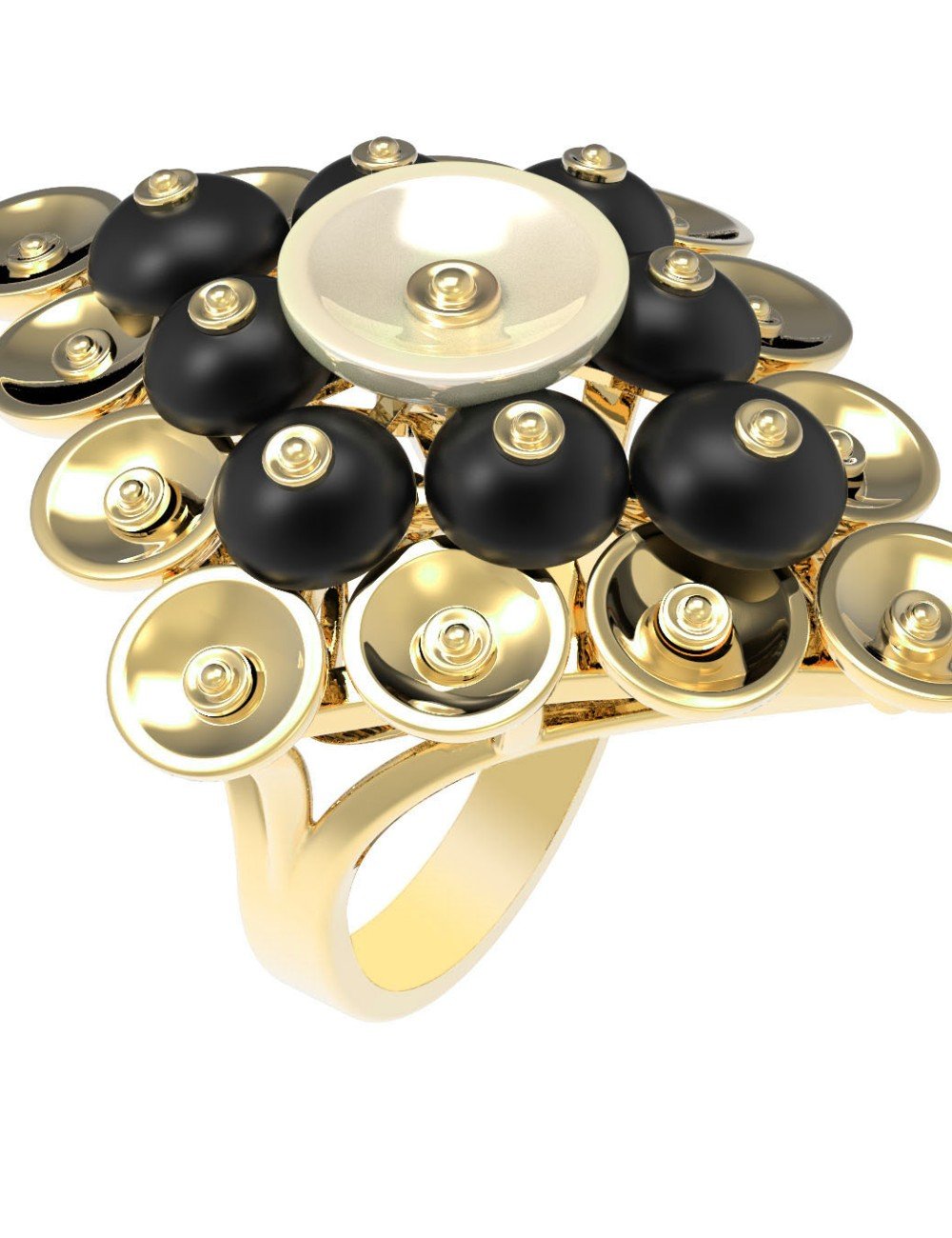 Кольцо из лимонного золота c ониксом и перламутром