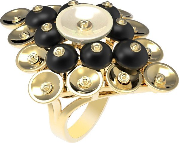 Кольцо из лимонного золота c ониксом и перламутром