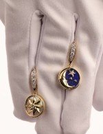 Серьги из лимонного золота c бриллиантами, лазуритом и перламутром