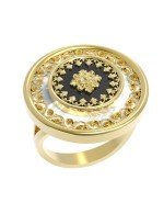 Кольцо из лимонного золота c ониксом и перламутром