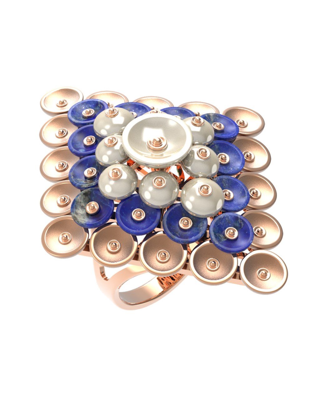 Кольцо из золота c лазуритом и перламутром