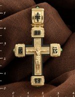 Крест из лимонного золота c эмалью, хризопразом и эбеновым деревом