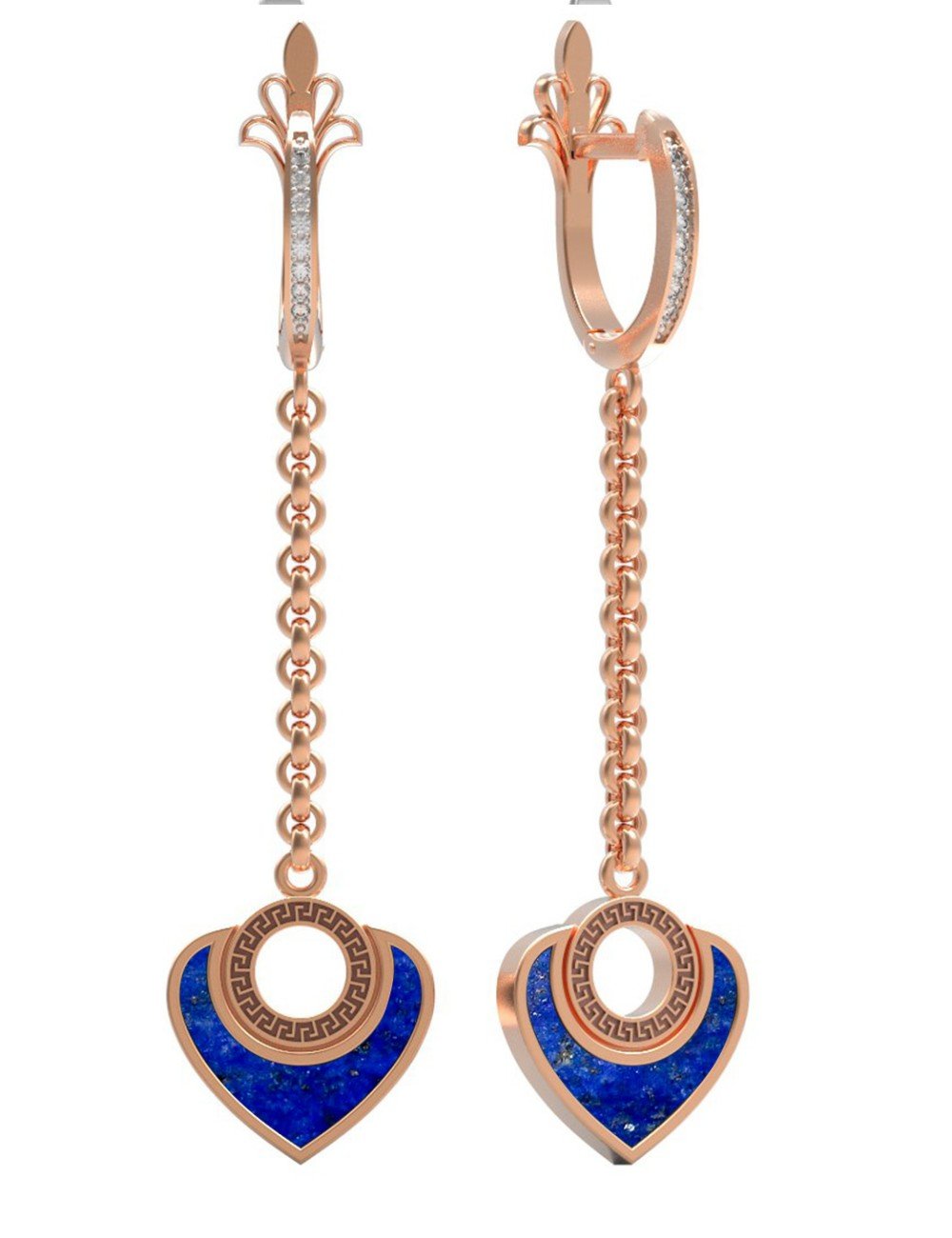 Серьги из золота c фианитом и лазуритом