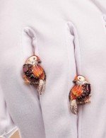 Серьги из золота c эмалью, фианитом и гранатом