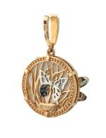 Подвеска из золота c сапфиром, эмалью и перламутром