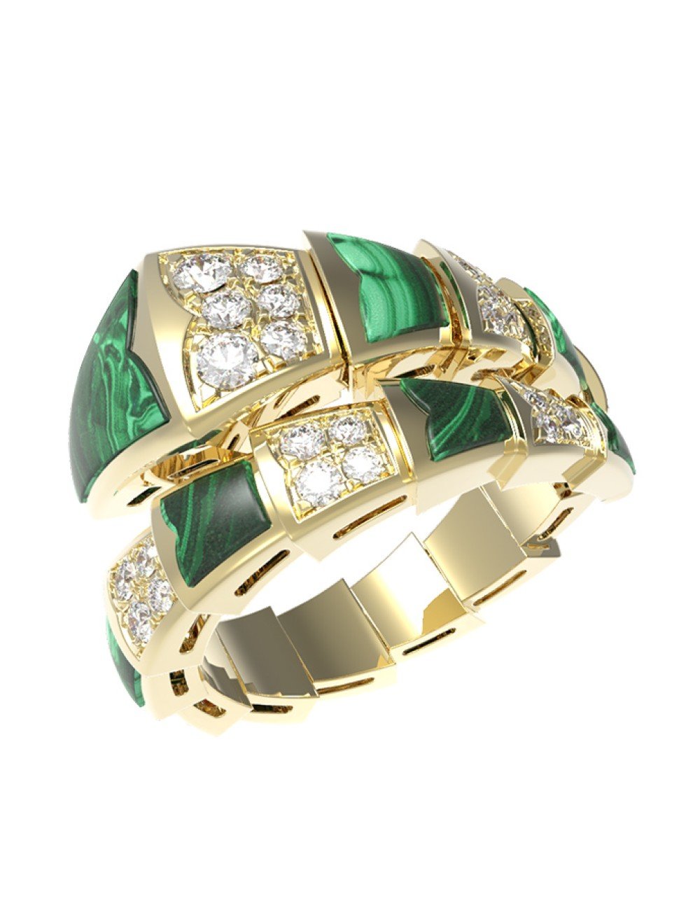 Кольцо из лимонного золота c бриллиантами и малахитом