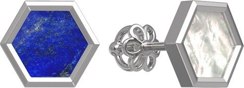 Серьги из белого золота c лазуритом и перламутром