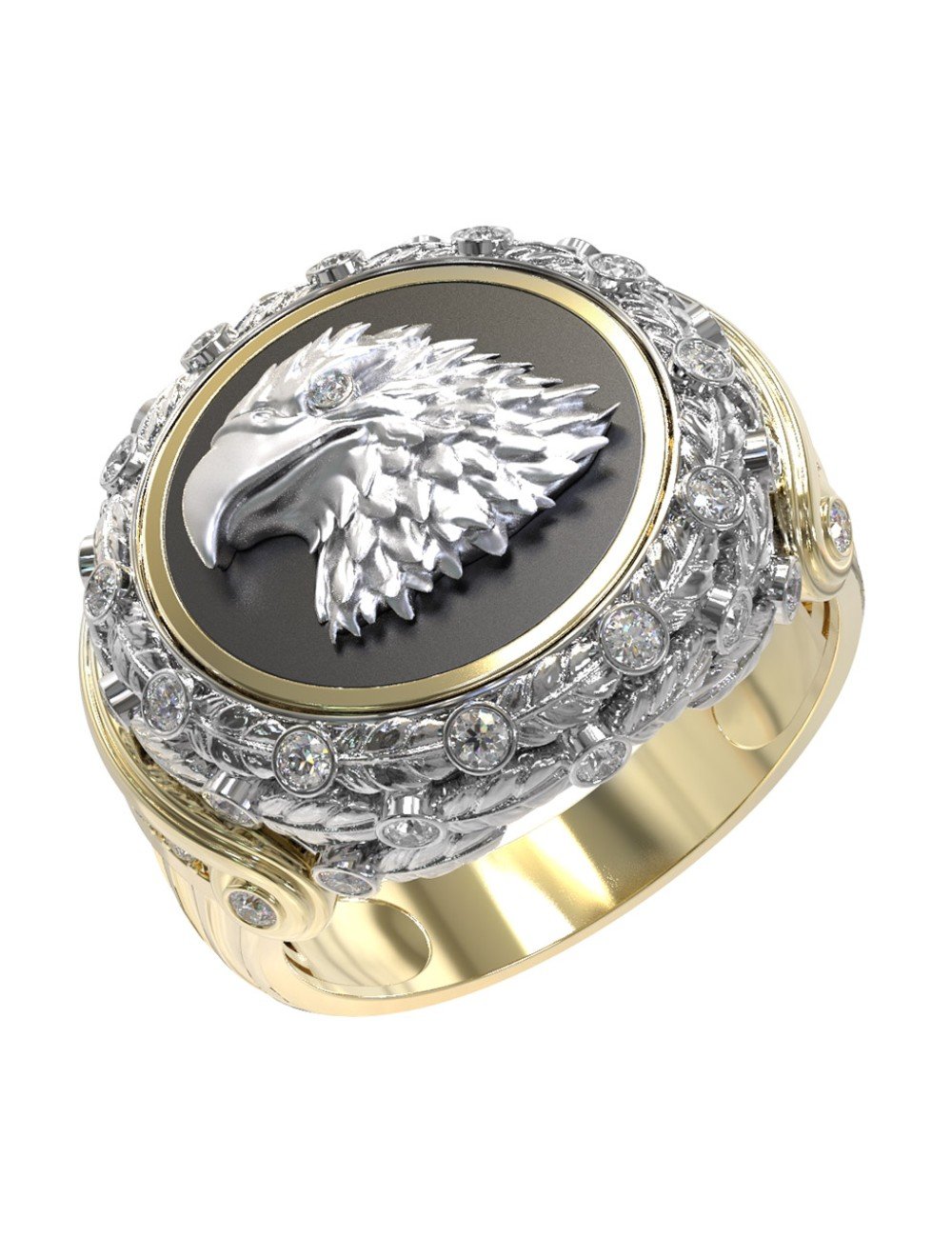 Кольцо из лимонного золота c бриллиантами и ониксом