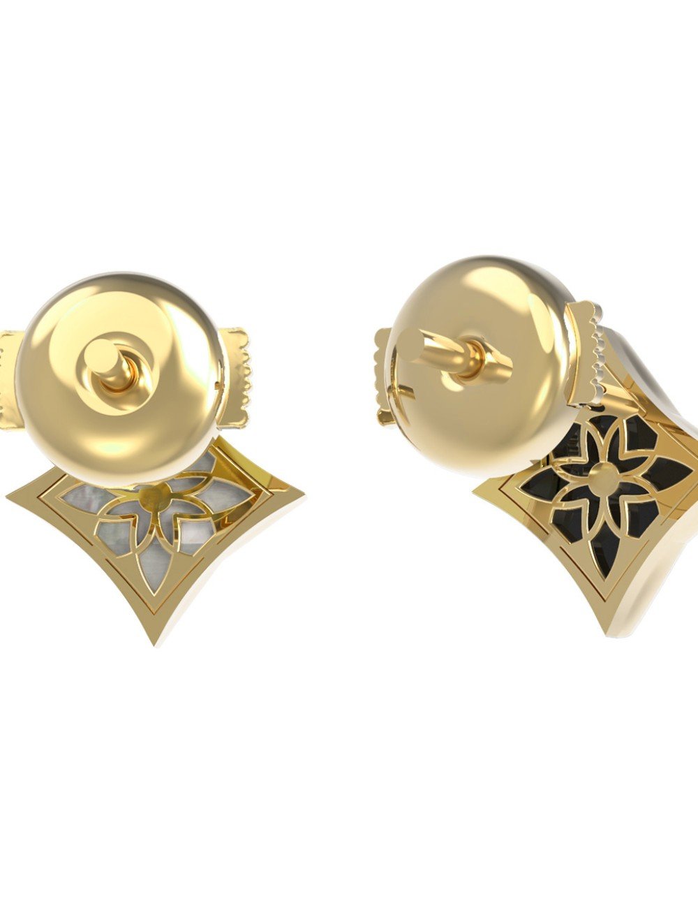 Серьги из лимонного золота c бриллиантами, ониксом и перламутром