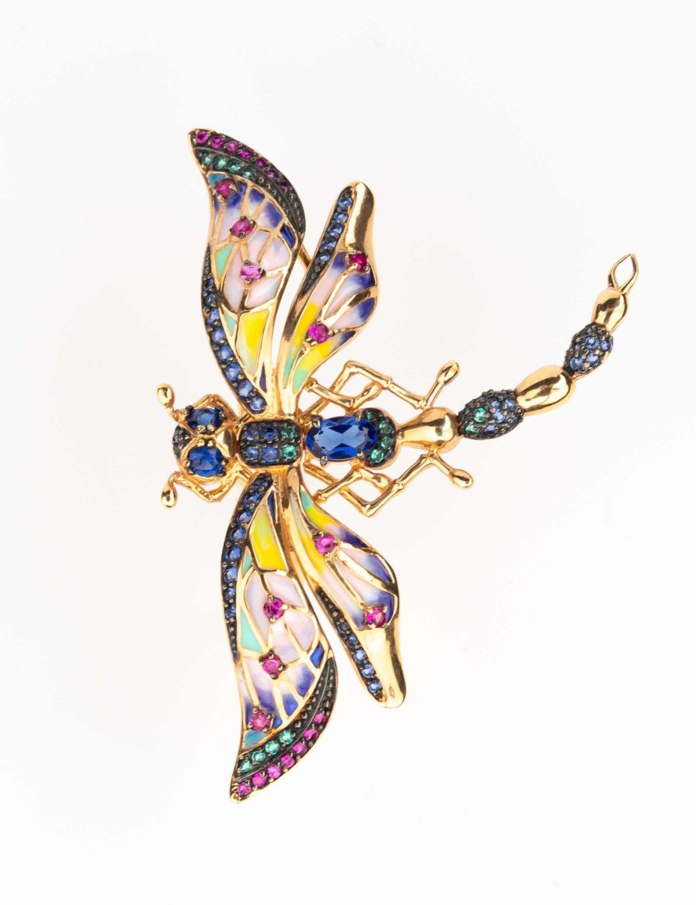 Кольцо из золота c фианитом, рубином, сапфиром и эмалью