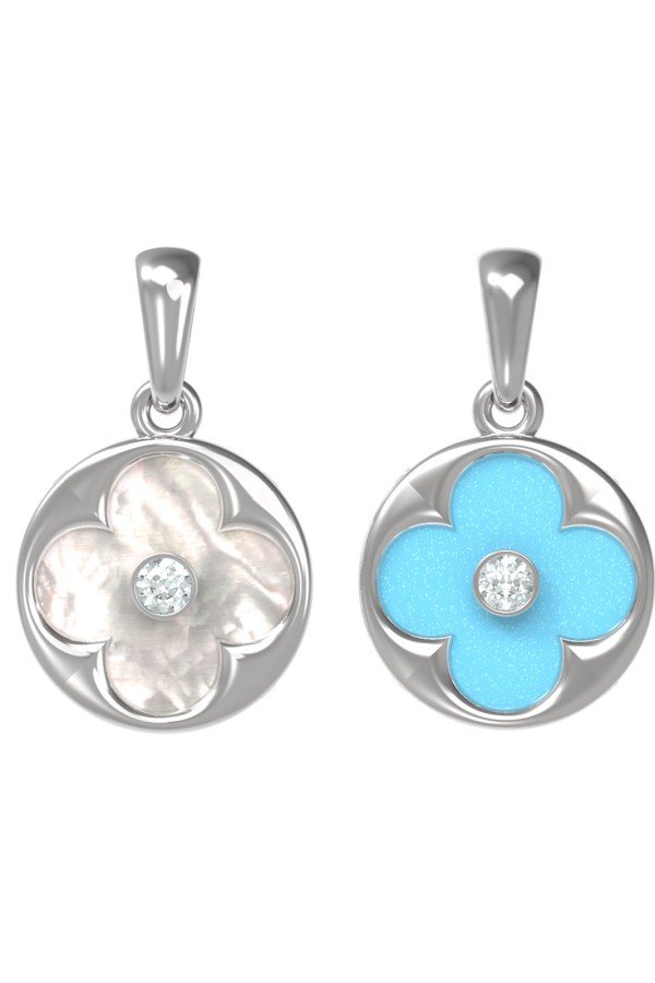 Подвеска из белого золота c бриллиантами, бирюзой и перламутром