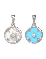 Подвеска из белого золота c бриллиантами, бирюзой и перламутром