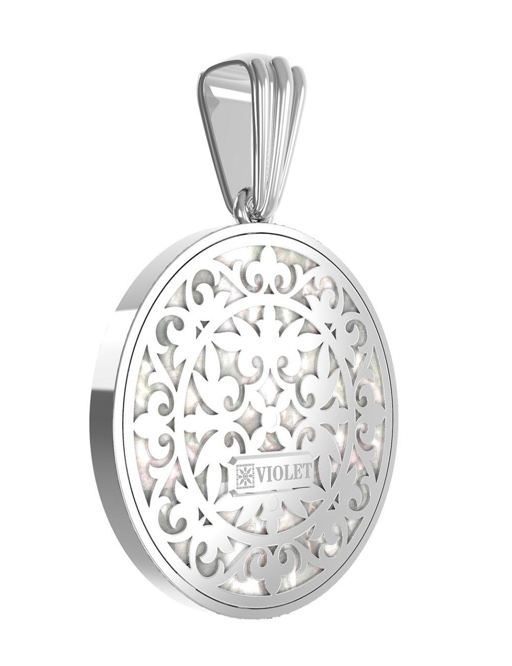 Подвеска из белого золота c ониксом и перламутром