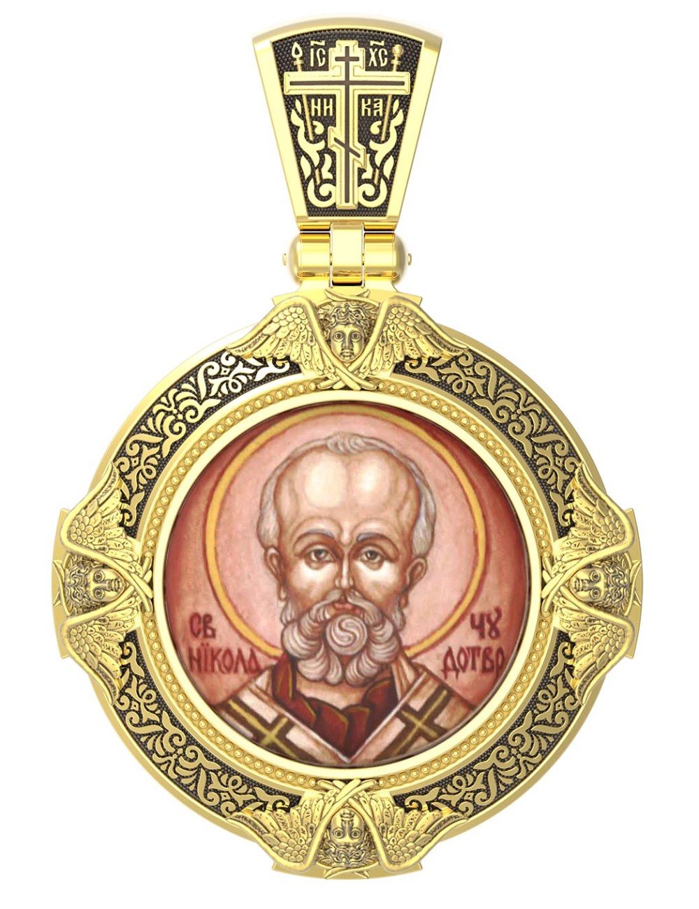 Образок из лимонного золота c эмалью и иконописью