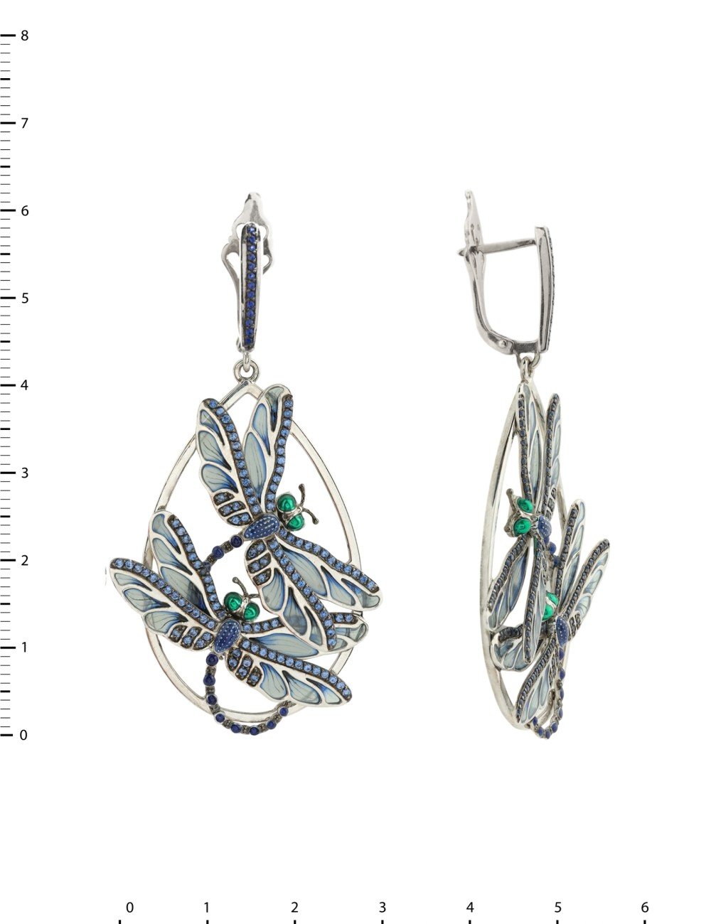 Серьги из белого золота c сапфиром и эмалью