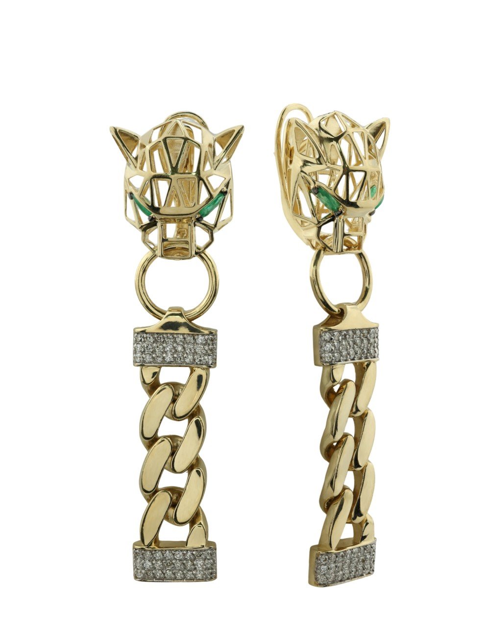 Серьги из лимонного золота c бриллиантами и изумрудом