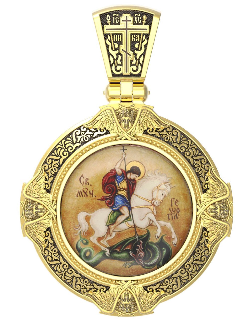 Образок из лимонного золота c эмалью и иконописью