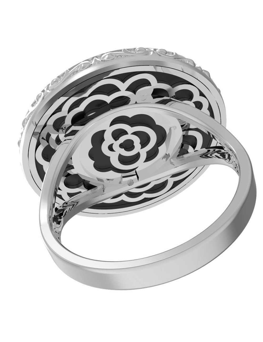 Кольцо из белого золота c ониксом и перламутром