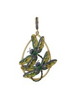 Подвеска из лимонного золота c сапфиром, изумрудом и эмалью