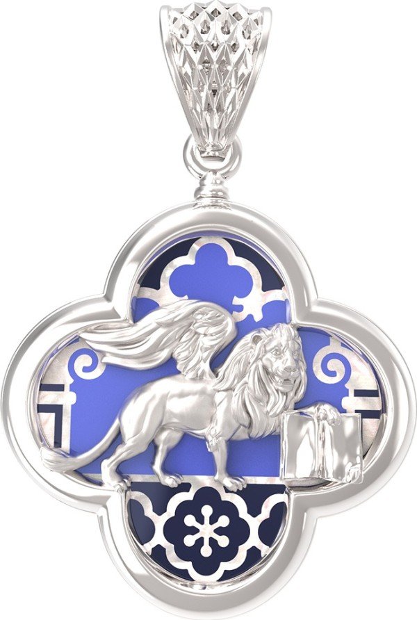 Подвеска из белого золота c эмалью и перламутром